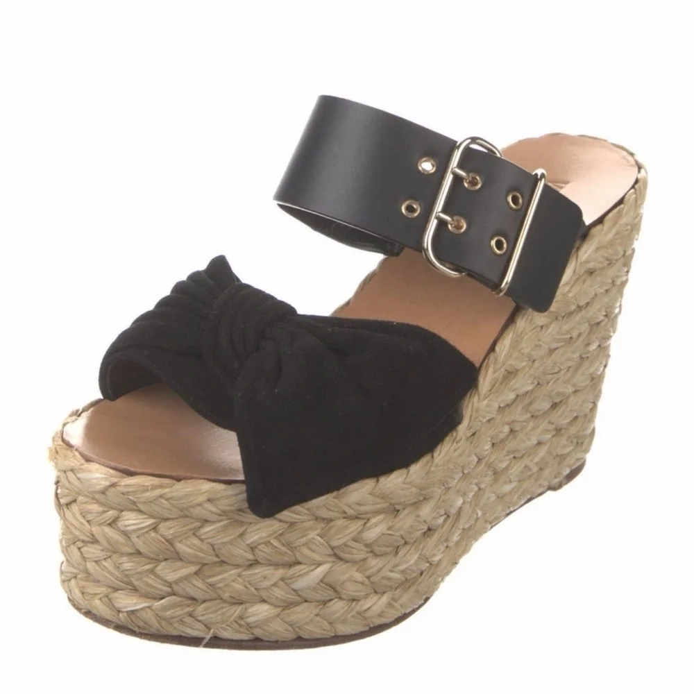 Black Espadrille Wedge Sandal with Bow - Women VALENTINO